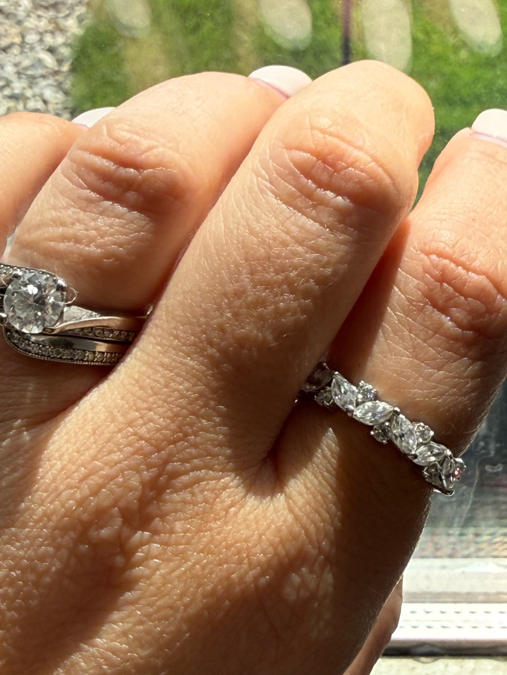 CHARLES & COLVARD 14k White Gold Marquise & Round Moissanite Ring - Picture 5 of 9